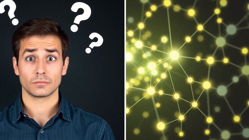 Confused person and glowing digital network