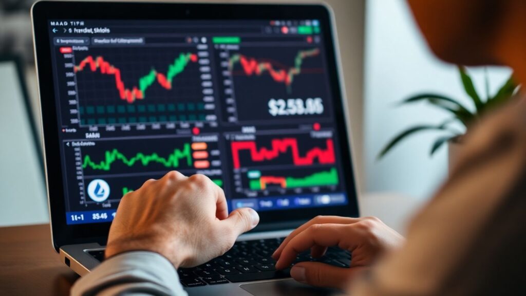Person reviewing company business model on laptop.