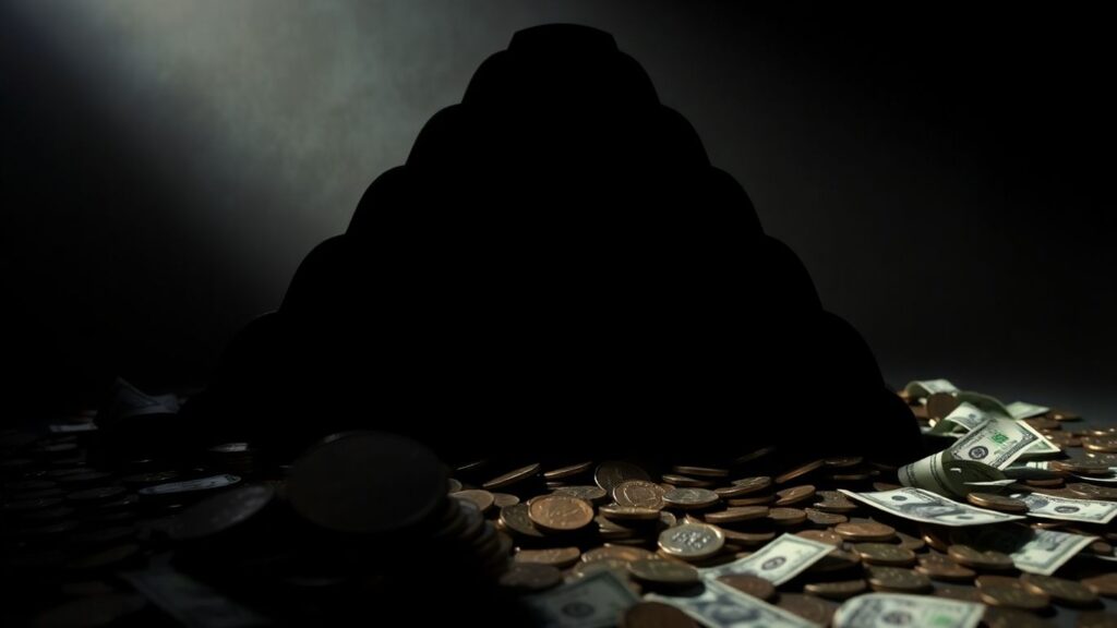 Pyramid scheme concept with money.