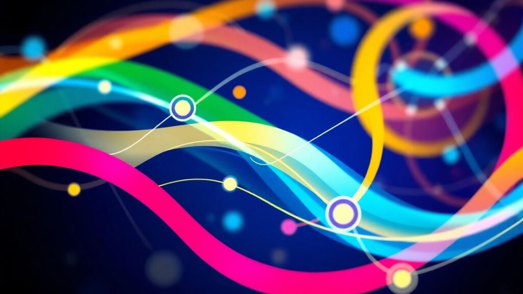 Interconnected business processes with vibrant colors and flowing lines.