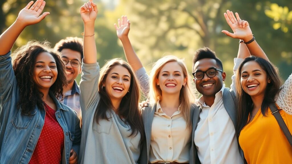 People celebrating success and achieving goals.