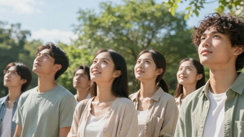 People looking up towards opportunity and growth.